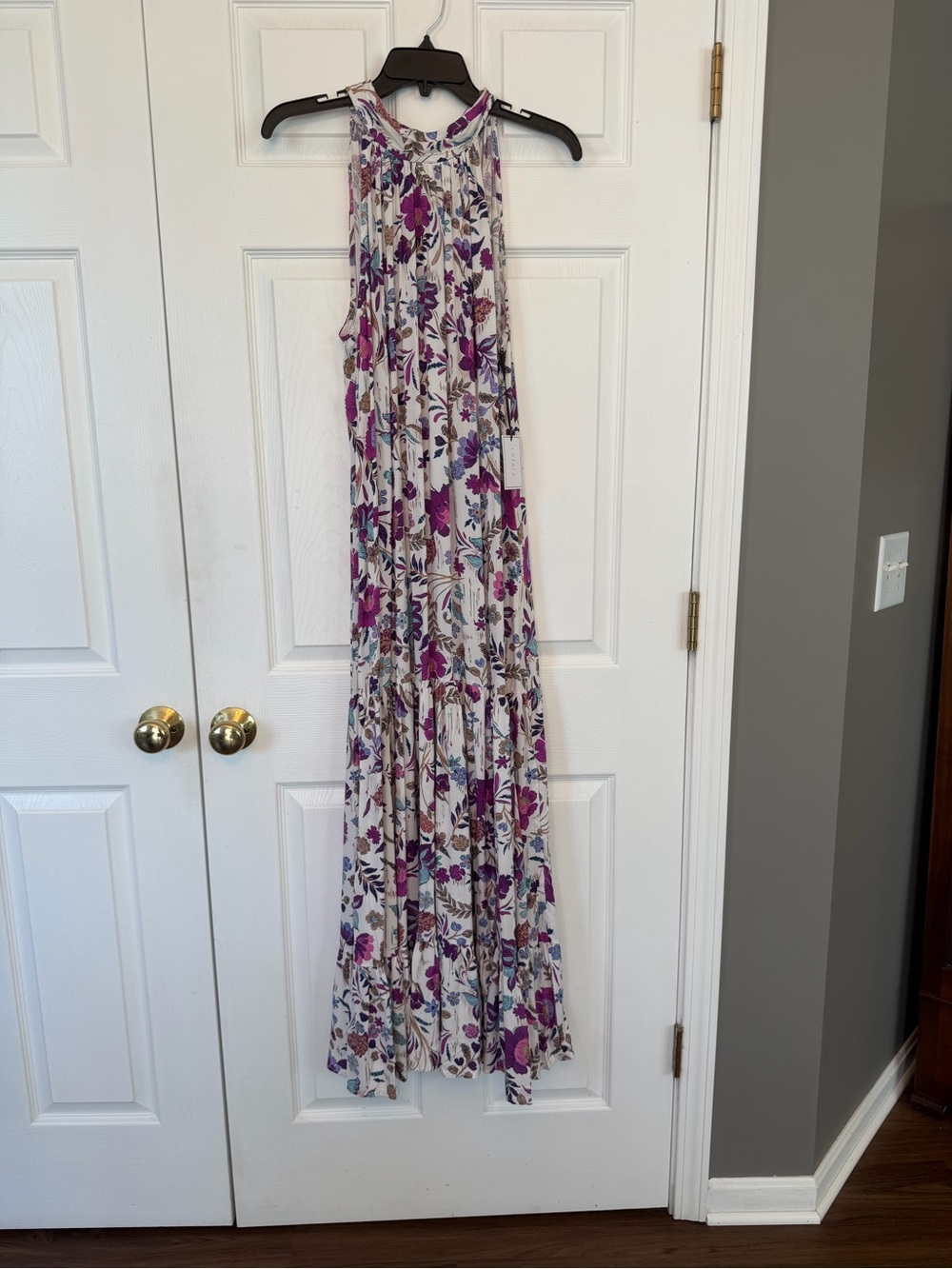 NEW *** 1.STATE Floral Halter Maxi Dress in Purple & Cream Large